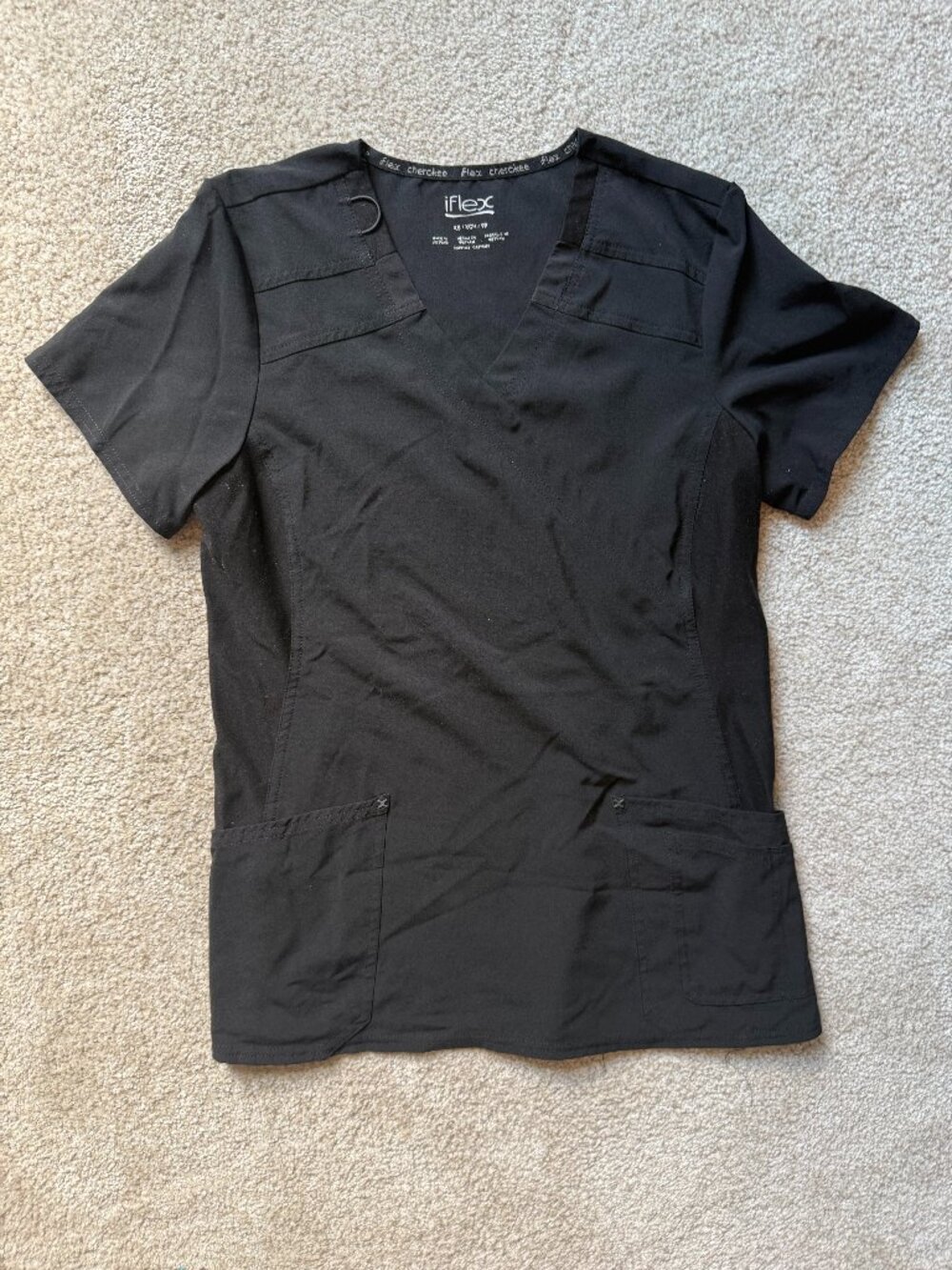 Cherokee iFlex Women’s Black Scrub Top XS Stretch Medical Uniform